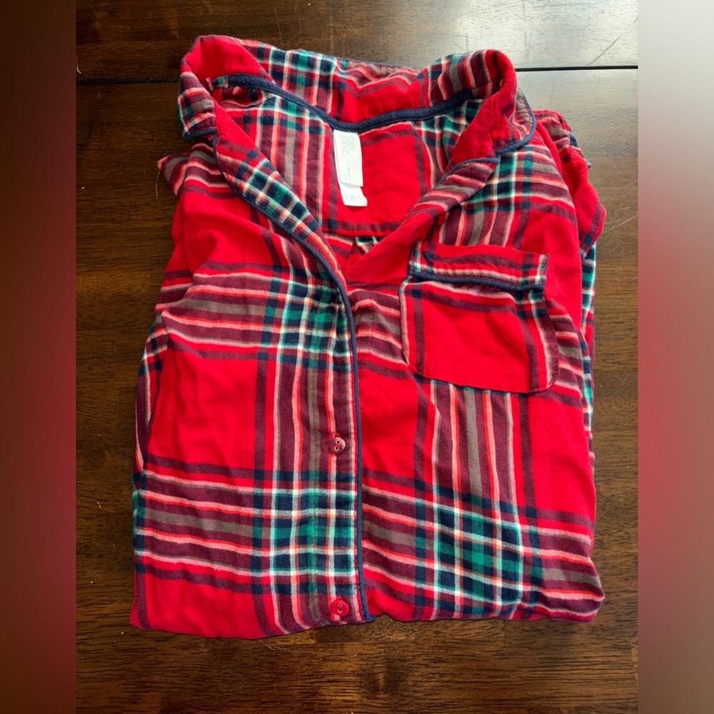 Stars above flannel pajama shirt